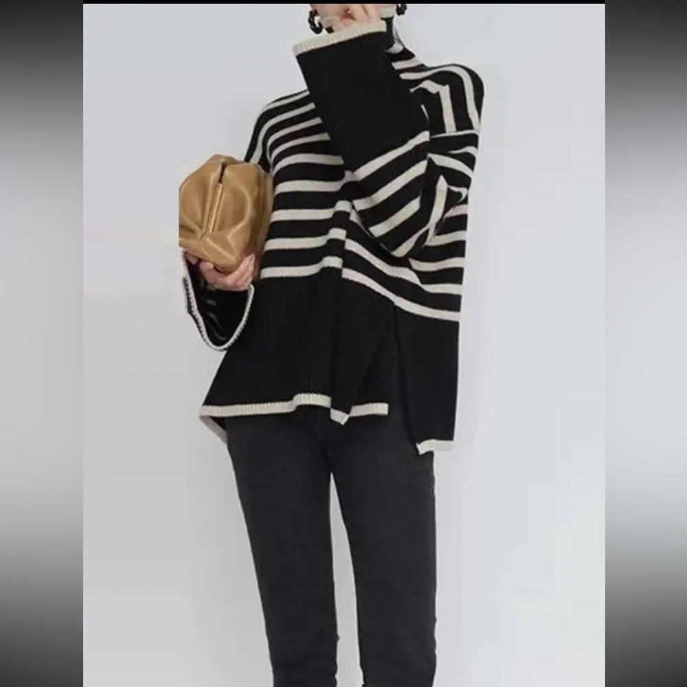 Contrast Color Striped Long Sleeves Sweater